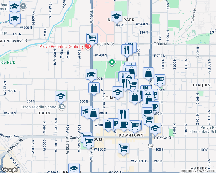 map of restaurants, bars, coffee shops, grocery stores, and more near in Provo