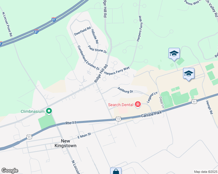 map of restaurants, bars, coffee shops, grocery stores, and more near 13 Ashburg Drive in Mechanicsburg