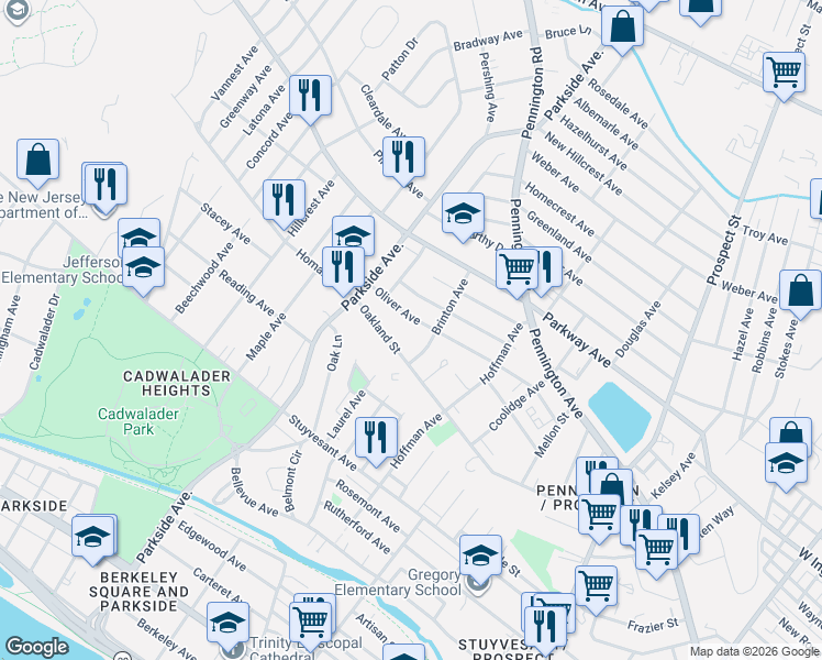 map of restaurants, bars, coffee shops, grocery stores, and more near 317 Brinton Avenue in Trenton