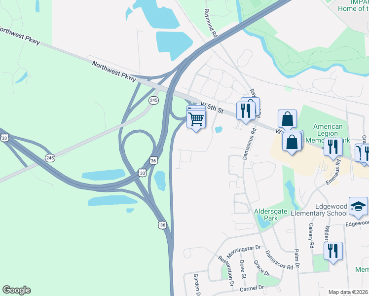 map of restaurants, bars, coffee shops, grocery stores, and more near 216 Eisley Lane in Marysville
