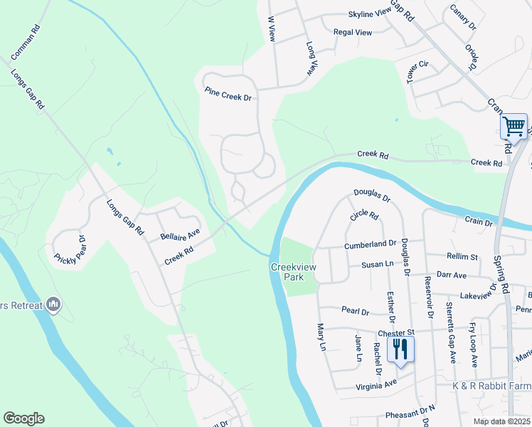 map of restaurants, bars, coffee shops, grocery stores, and more near 1 Codorus Creek Court in Carlisle
