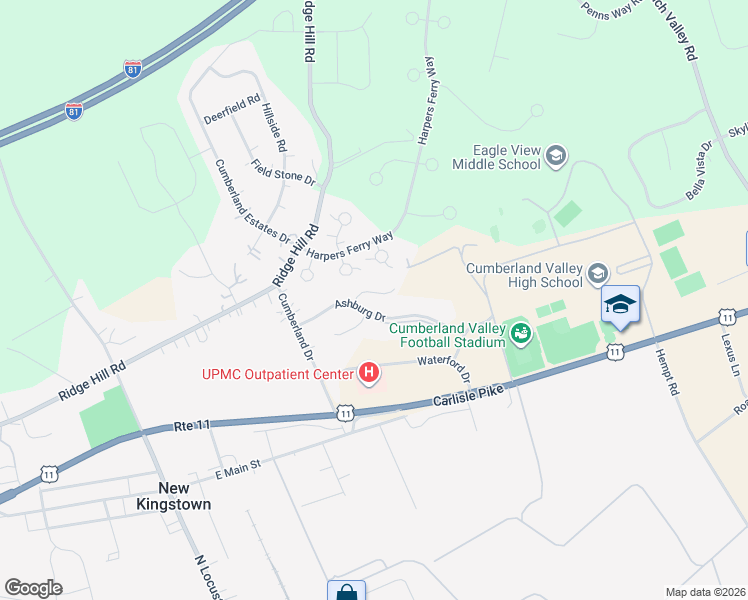 map of restaurants, bars, coffee shops, grocery stores, and more near 1 Lismore Place in Mechanicsburg