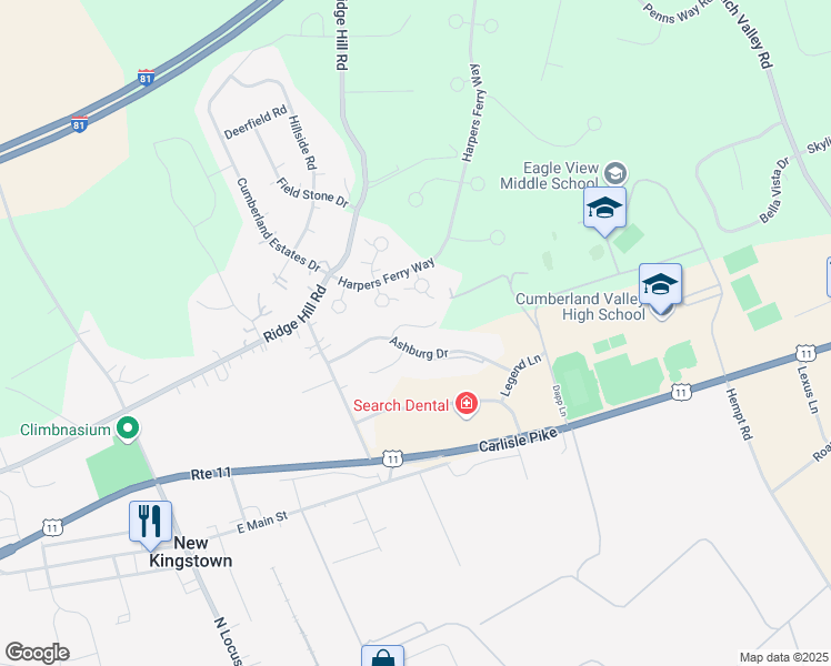 map of restaurants, bars, coffee shops, grocery stores, and more near 11 Lenox Court in Mechanicsburg