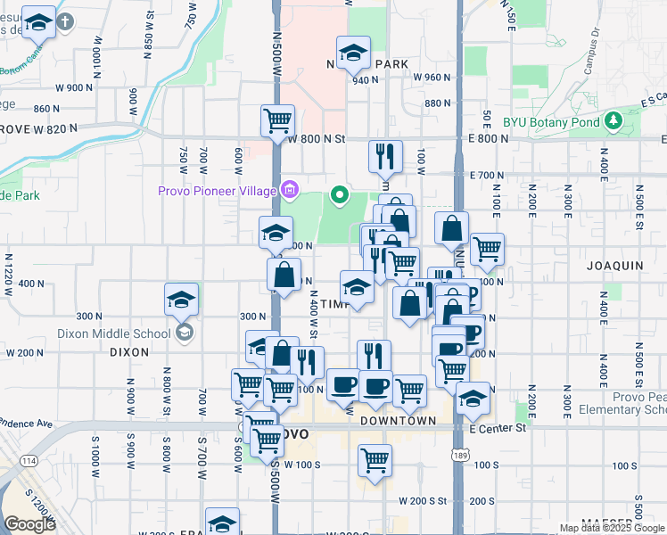 map of restaurants, bars, coffee shops, grocery stores, and more near in Provo