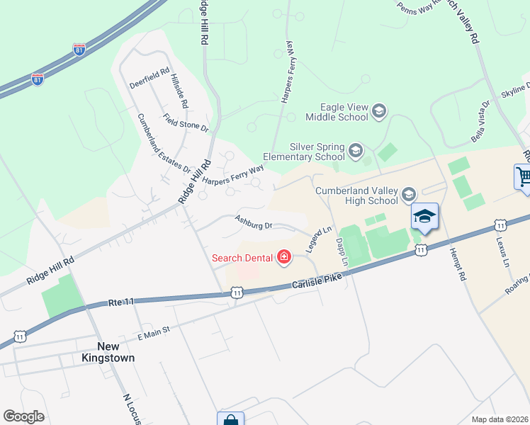 map of restaurants, bars, coffee shops, grocery stores, and more near 43 Ashburg Drive in Mechanicsburg