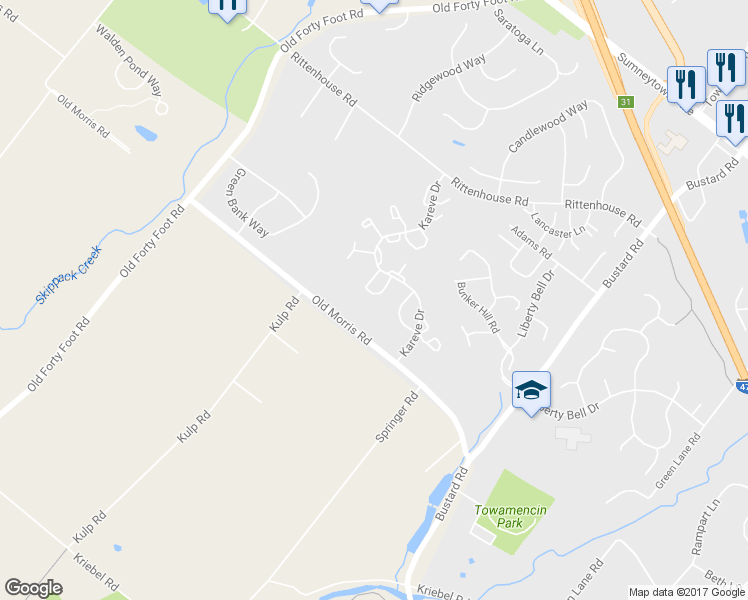 map of restaurants, bars, coffee shops, grocery stores, and more near 600 Harrington Court in Harleysville