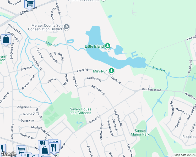 map of restaurants, bars, coffee shops, grocery stores, and more near 183 Applegate Drive in Hamilton Township