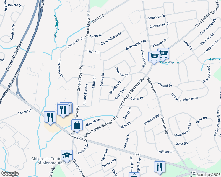 map of restaurants, bars, coffee shops, grocery stores, and more near 2 Yorke Lane in Ocean Township
