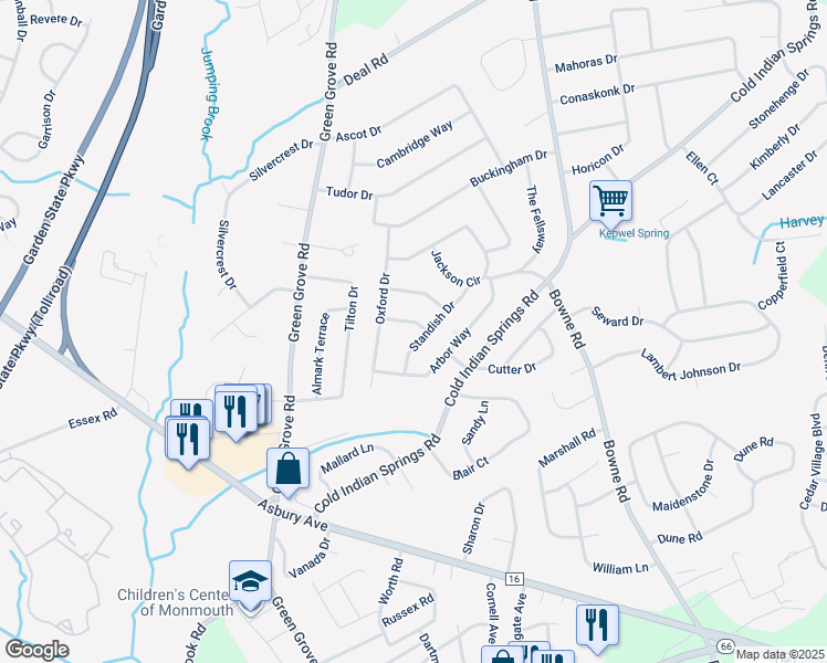 map of restaurants, bars, coffee shops, grocery stores, and more near 2 Yorke Lane in Ocean Township