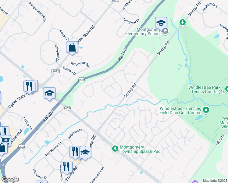 map of restaurants, bars, coffee shops, grocery stores, and more near 115 Polo Drive in North Wales