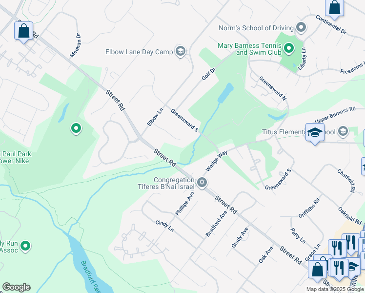 map of restaurants, bars, coffee shops, grocery stores, and more near 2475 Orchard Place in Warrington