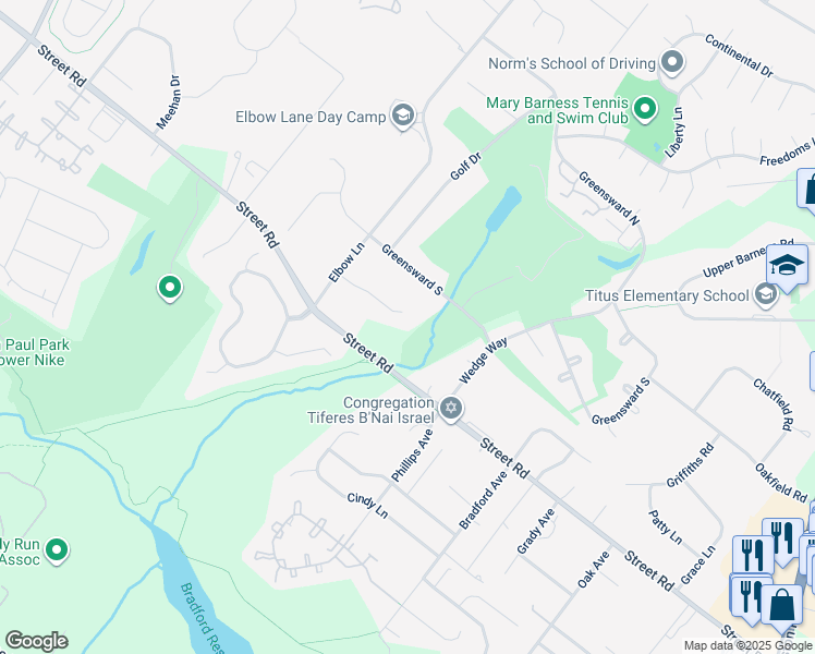 map of restaurants, bars, coffee shops, grocery stores, and more near 2475 Orchard Place in Warrington