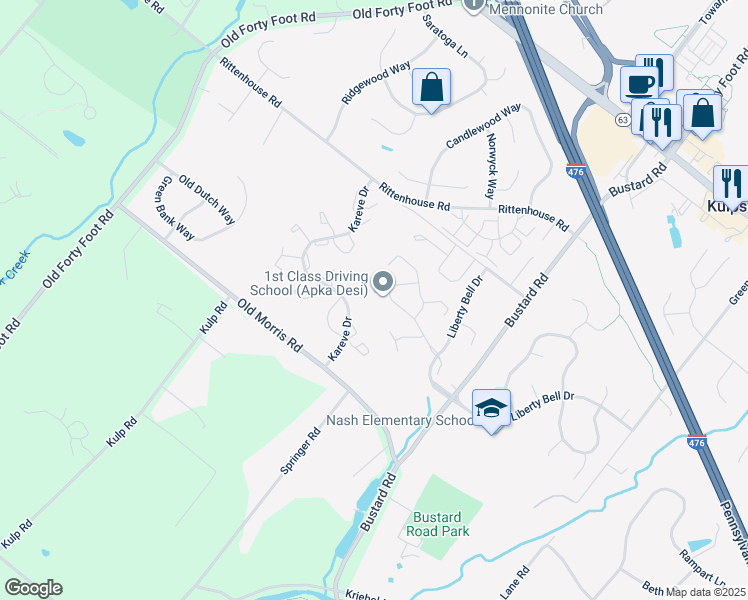 map of restaurants, bars, coffee shops, grocery stores, and more near 703 Monroe Drive in Harleysville