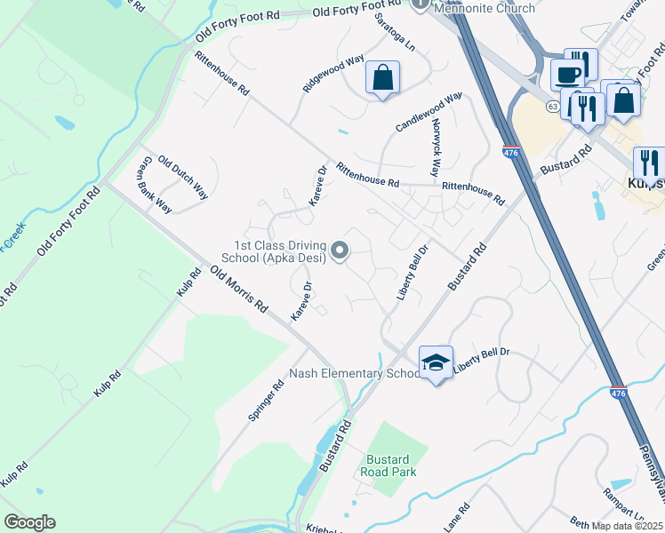 map of restaurants, bars, coffee shops, grocery stores, and more near 703 Monroe Drive in Harleysville
