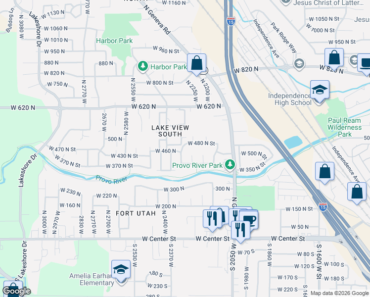 map of restaurants, bars, coffee shops, grocery stores, and more near 474 North 2330 West in Provo