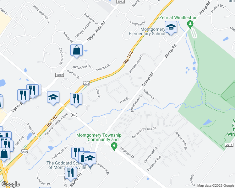 map of restaurants, bars, coffee shops, grocery stores, and more near 108 Cross Country Court in North Wales