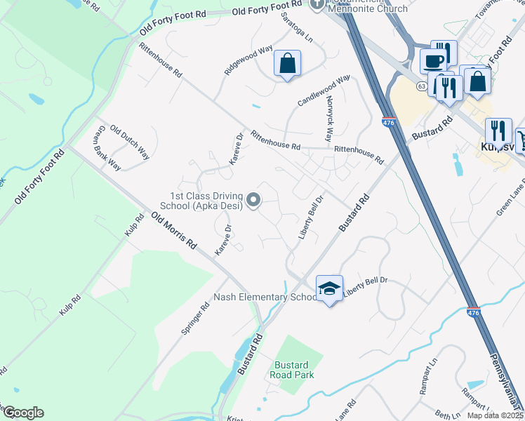 map of restaurants, bars, coffee shops, grocery stores, and more near 204 Monroe Drive in Harleysville