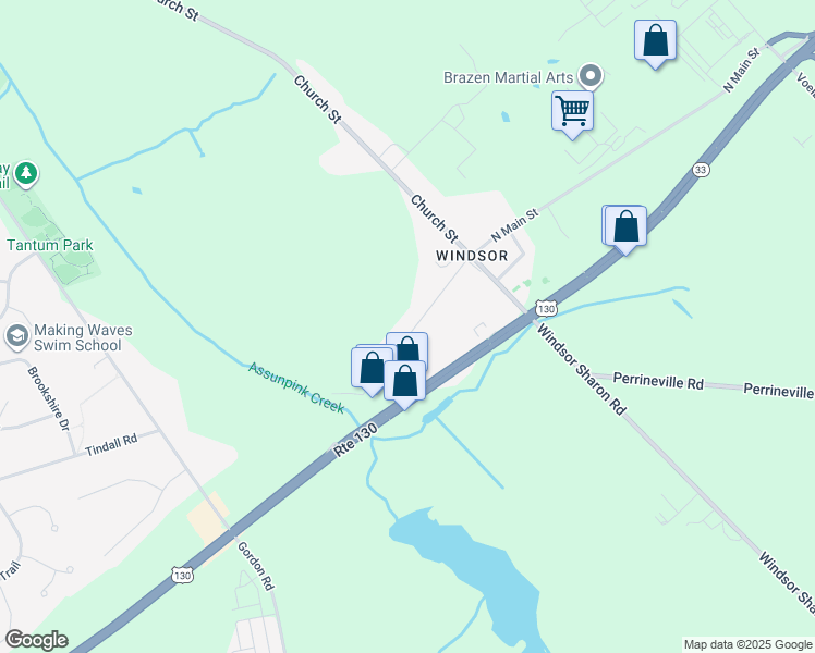 map of restaurants, bars, coffee shops, grocery stores, and more near 46 South Main Street in Windsor