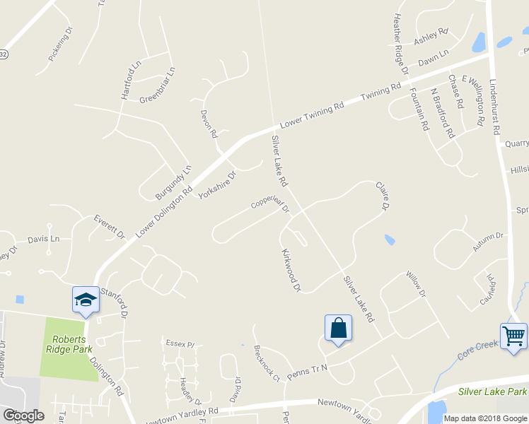 map of restaurants, bars, coffee shops, grocery stores, and more near 8 Copperleaf Drive in Newtown