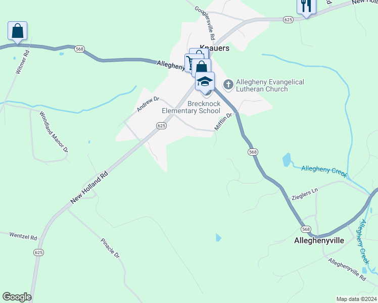 map of restaurants, bars, coffee shops, grocery stores, and more near 5032 Mifflin Drive in Mohnton