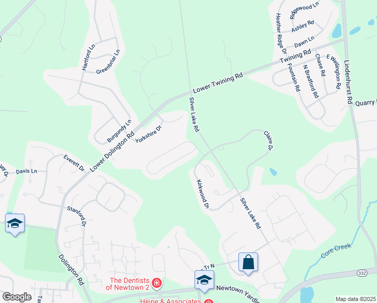 map of restaurants, bars, coffee shops, grocery stores, and more near 10 Copperleaf Drive in Newtown