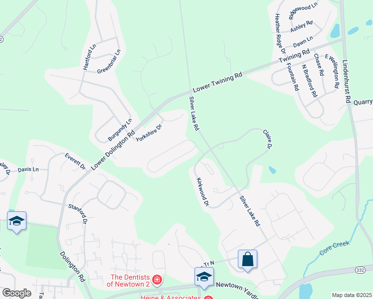 map of restaurants, bars, coffee shops, grocery stores, and more near 6 Copperleaf Drive in Newtown