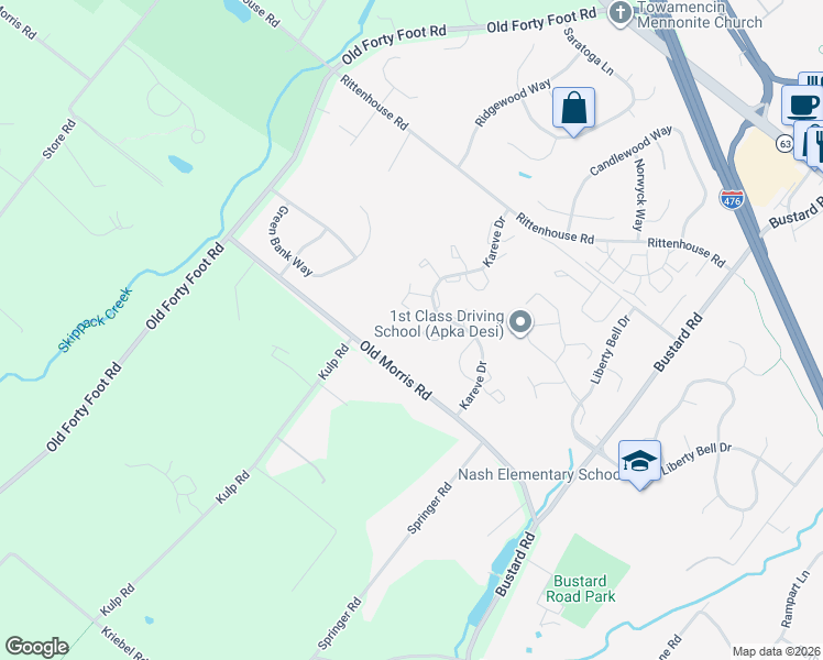 map of restaurants, bars, coffee shops, grocery stores, and more near 572 Harrington Court in Harleysville