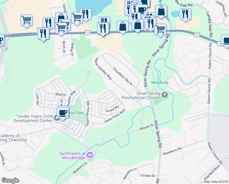 map of restaurants, bars, coffee shops, grocery stores, and more near 119 Pickering Lane in Mechanicsburg