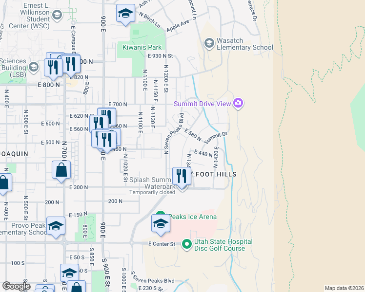 map of restaurants, bars, coffee shops, grocery stores, and more near 509 Belmont Place in Provo