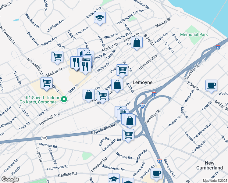 map of restaurants, bars, coffee shops, grocery stores, and more near 818 Hummel Avenue in Lemoyne
