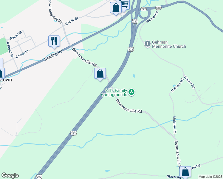 map of restaurants, bars, coffee shops, grocery stores, and more near 1906 Bowmansville Road in Mohnton
