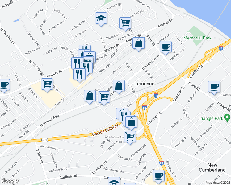 map of restaurants, bars, coffee shops, grocery stores, and more near 818 Hummel Avenue in Lemoyne