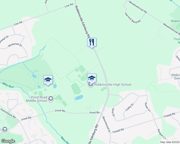 map of restaurants, bars, coffee shops, grocery stores, and more near Buckley Lane in Robbinsville