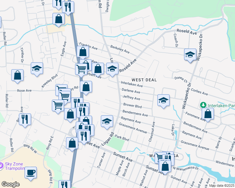 map of restaurants, bars, coffee shops, grocery stores, and more near 2003 Logan Road in Ocean Township