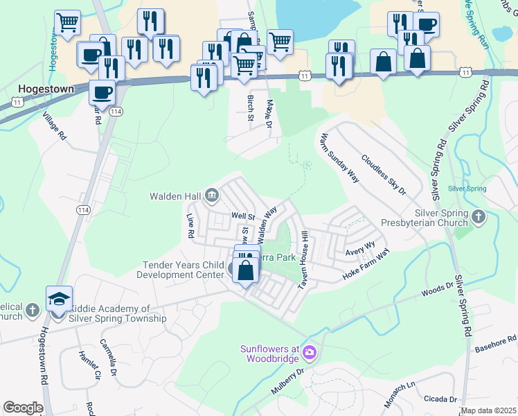 map of restaurants, bars, coffee shops, grocery stores, and more near 506 Madison Road in Mechanicsburg