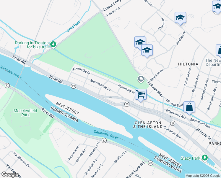 map of restaurants, bars, coffee shops, grocery stores, and more near 28 Morningside Drive in Trenton