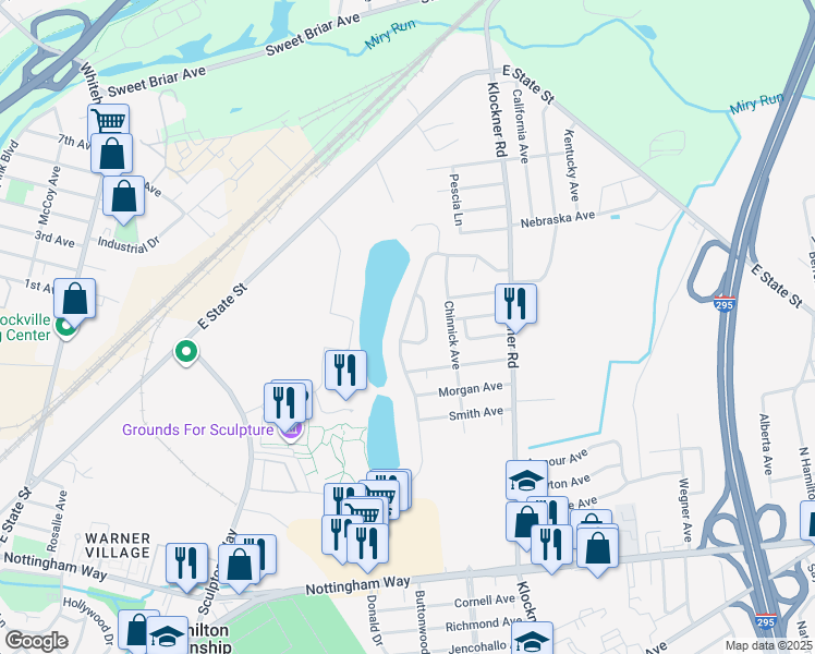map of restaurants, bars, coffee shops, grocery stores, and more near 44 Hamilton Lakes Drive in Hamilton Township