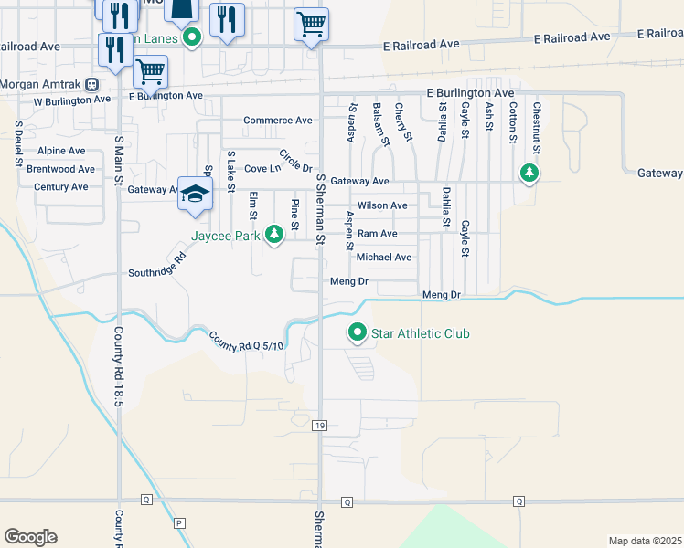 map of restaurants, bars, coffee shops, grocery stores, and more near 721 Meng Drive in Fort Morgan