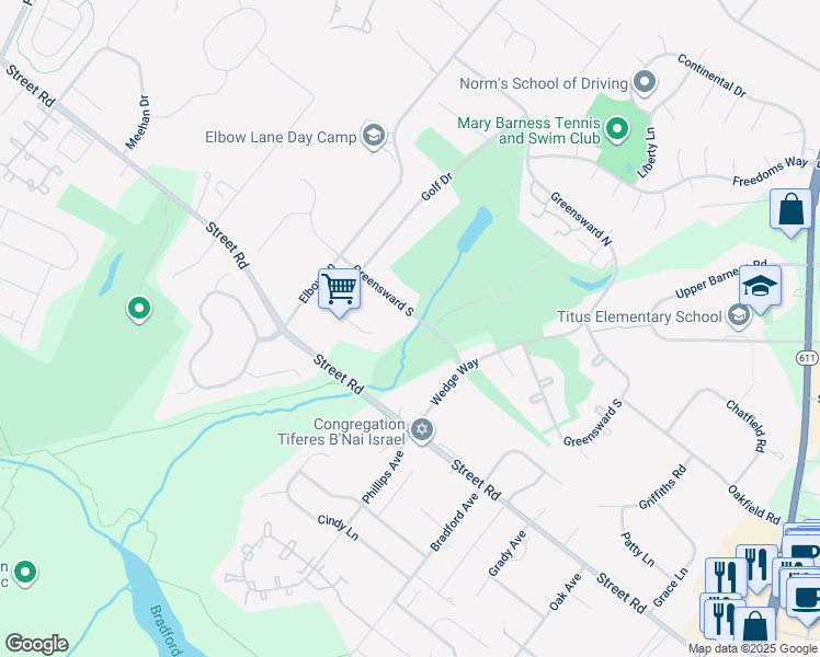 map of restaurants, bars, coffee shops, grocery stores, and more near 2457 Greensward South in Warrington