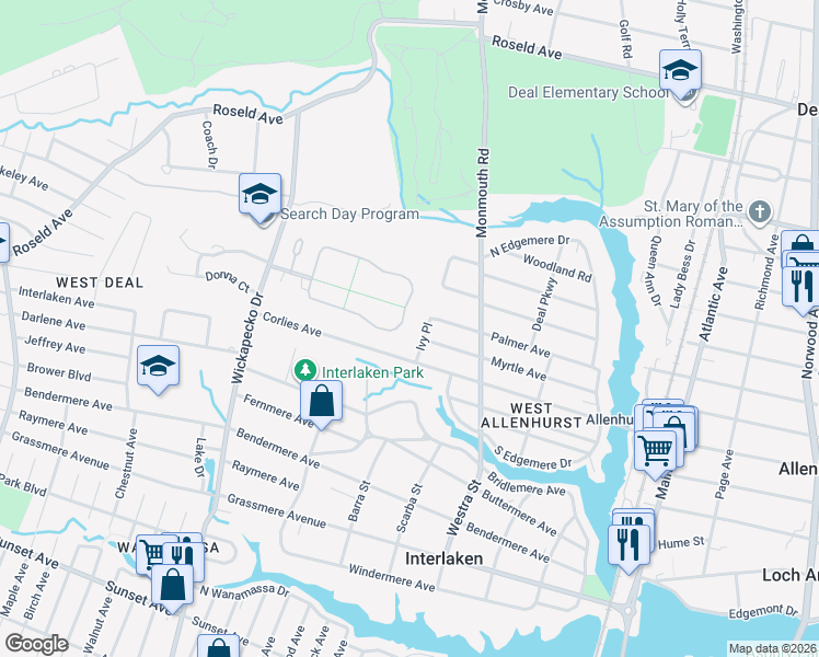 map of restaurants, bars, coffee shops, grocery stores, and more near 714 Palmer Avenue in Allenhurst