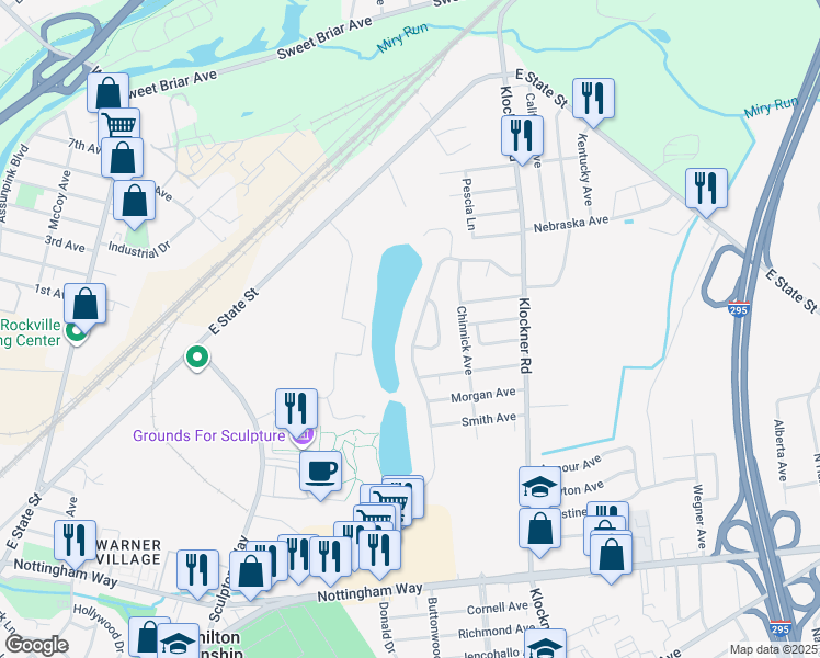 map of restaurants, bars, coffee shops, grocery stores, and more near 44 Hamilton Lakes Drive in Hamilton Township