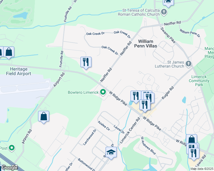 map of restaurants, bars, coffee shops, grocery stores, and more near 660 West Ridge Pike in Royersford