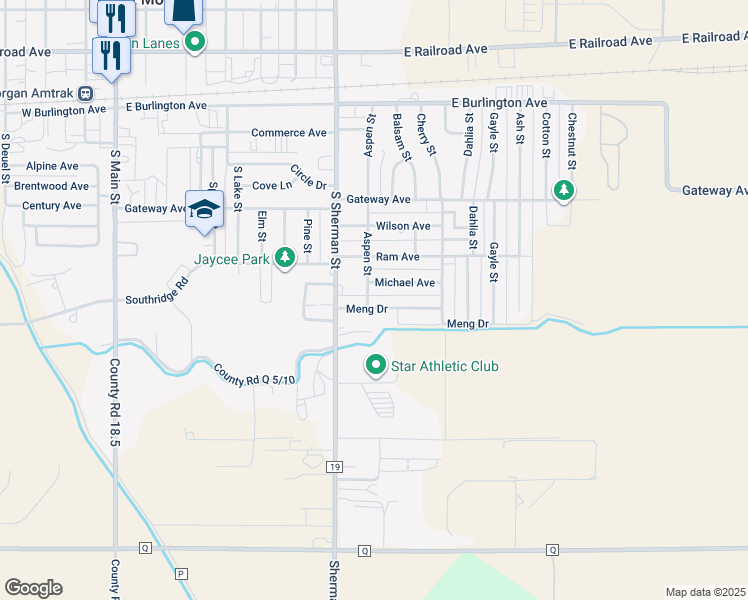 map of restaurants, bars, coffee shops, grocery stores, and more near 721 Meng Drive in Fort Morgan