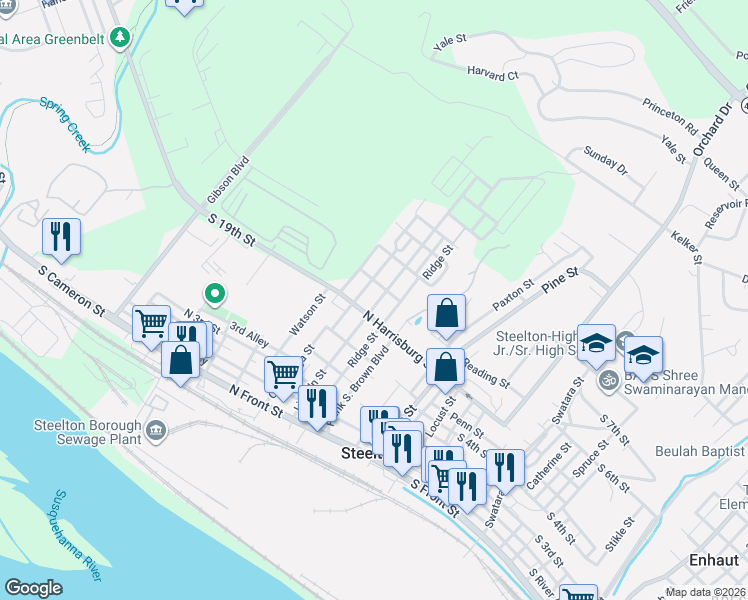 map of restaurants, bars, coffee shops, grocery stores, and more near 352 Reading Street in Steelton