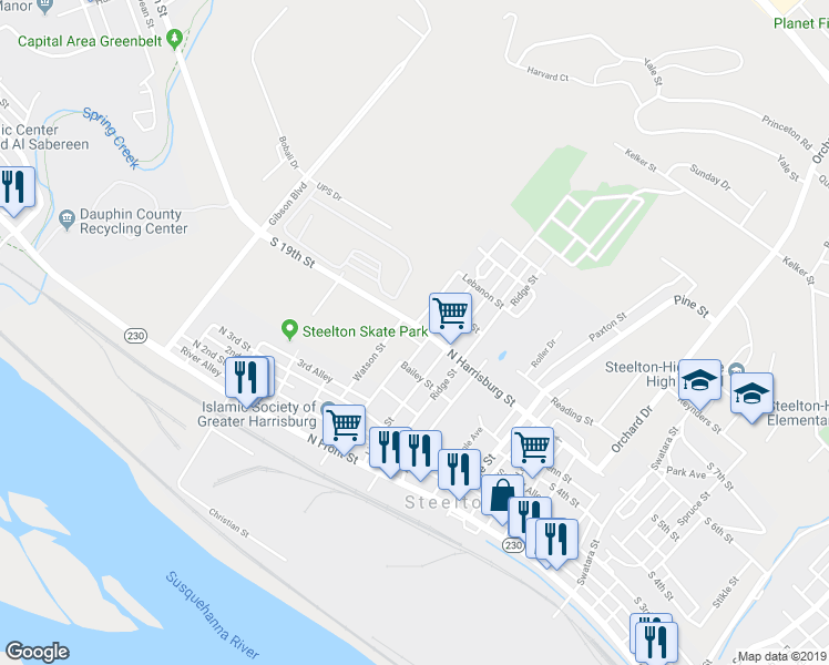 map of restaurants, bars, coffee shops, grocery stores, and more near 305 Bessemer Street in Steelton