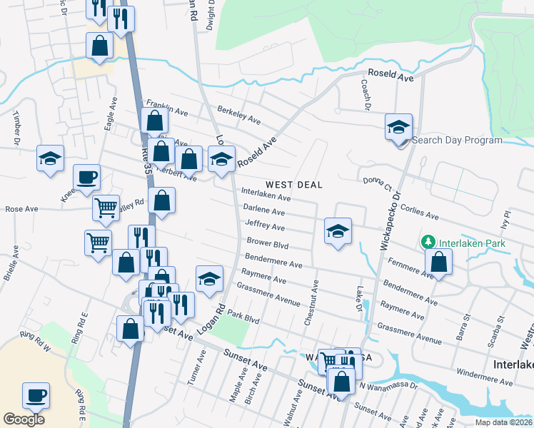 map of restaurants, bars, coffee shops, grocery stores, and more near 1124 Darlene Avenue in Wanamassa