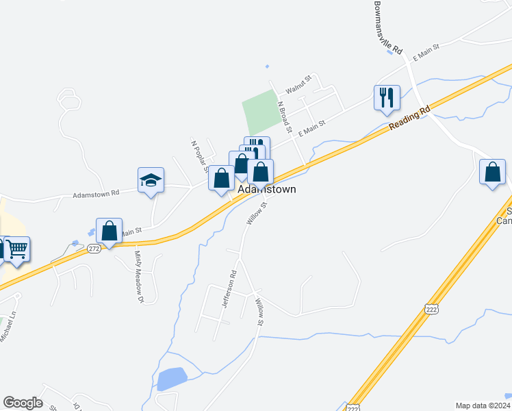 map of restaurants, bars, coffee shops, grocery stores, and more near 91 Willow Street in Reinholds