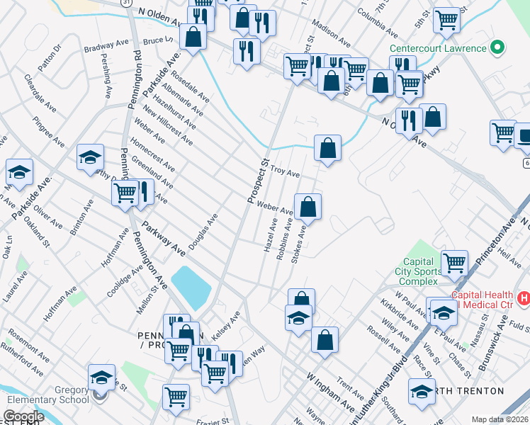 map of restaurants, bars, coffee shops, grocery stores, and more near 236 Dryden Avenue in Ewing Township