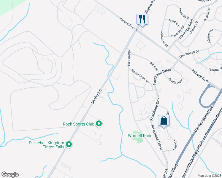 map of restaurants, bars, coffee shops, grocery stores, and more near 2978 Shafto Road in Tinton Falls