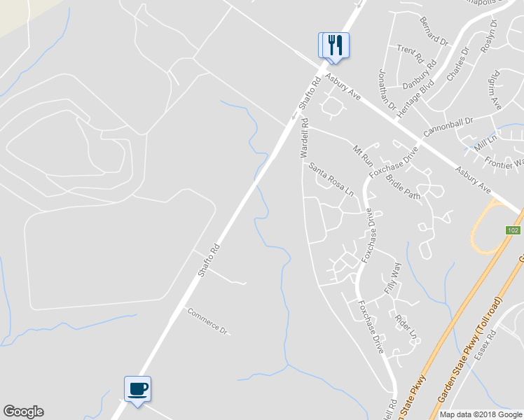map of restaurants, bars, coffee shops, grocery stores, and more near 2978 Shafto Road in Tinton Falls